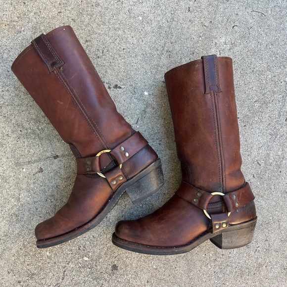 Frye 12r harness boots 6.5 6 1/2 made in usa 150 year brown boho bikercore viral - Picture 1 of 14
